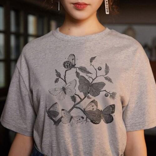 Summer Harajuku Streetwear Vintage Butterfly Print Korean Style T Shirt Women Ullzang Graphic Fashion Tshirt 90s Tops Tee Female