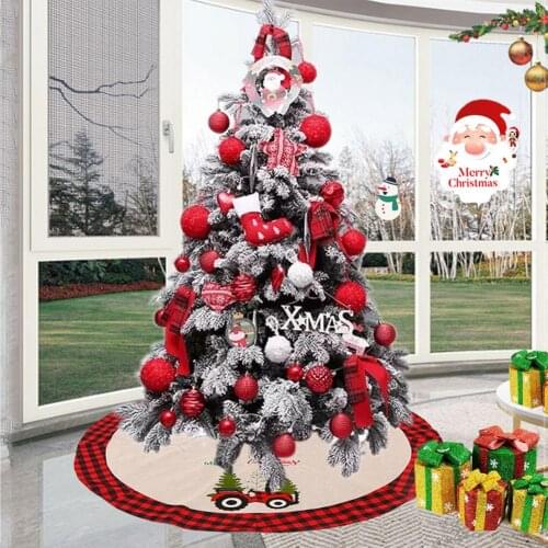 Christmas Tree Skirt Round Linen Tractor Pattern Holiday Tree Skirt Christmas Tree Base Decor Home Decoration