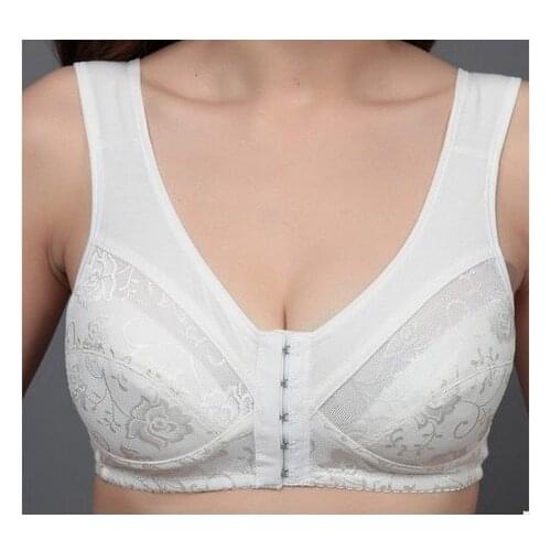 Plus size mothers bra 34 36 38 40 42 44 B C D cup thin cotton Wireless quinquagenarian lingerie front button vest women bra C3