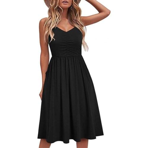 Fashion Printing Sleeveless V-Neck Sling Backless Pleated Dress 5 Colors Casual Short Dress for Women Summer Sundress Beach Dres