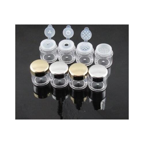 10/30/50pcs 5G AS loose Powder Jars,Sifter Mesh Empty Diy nail art glitter Packing container Bright Gold silver cap