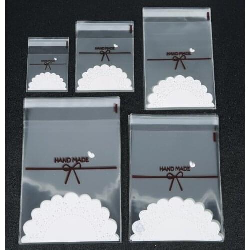 100pcs Clear Self Seal Adhesive Poly Bags 7x7 10x10 12x16 15x18 16x20cm Transparent Lace Bow Plastic Opp Jewelry Package Bag