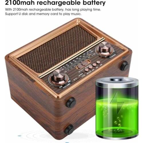 110/220V Adjustable FM/AM/SW Radio Portable Wooden Wireless Bluetooth Speaker Rechargeable