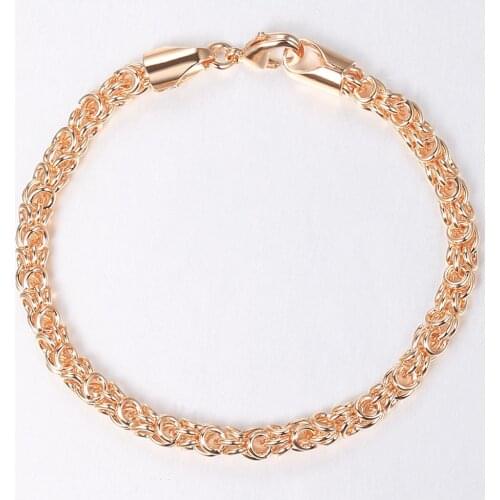 3/5mm Popcorn Bracelets For Women Girls 585 Rose Gold Filled Weaving Link Chain Bracelet 20cm Gifts Wholesale Jewelry DCB64