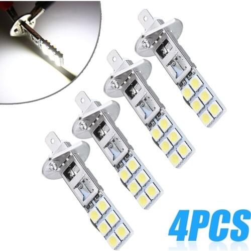 4pcs H1 55W 12 SMD-5050 LED Headlight Car Super White 6000K Bulbs Kit COB LED 9-32V Hi/Lo Beam Bulbs Auto Fog Lamps Parts
