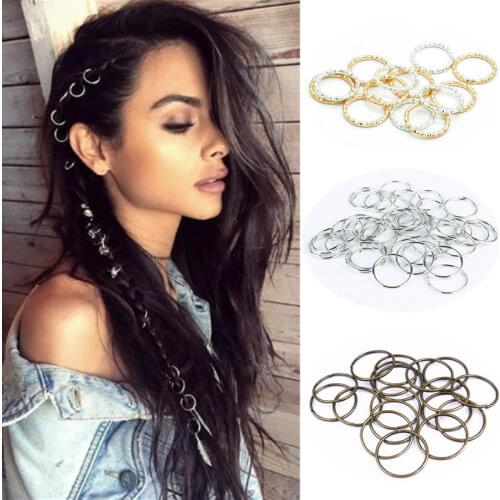 50-200 Pcs Gold/Silver Hair Braid Dreadlock Beads Cuffs Rings Tube Accessories Hoop Circle Approx 8-18mm Inner Hole Hair Rings