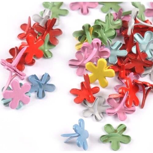 50pcs 12x14mm Mix Flower Pattern Brads Scrapbook Paper Crafting Embellishment Fastener Brad Metal Crafts For DIY Decor c2161