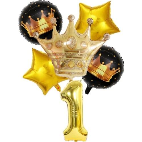 6PCS Large Crown Five-Pointed Star Aluminum Film Balloon Number Combination Childrens Birthday Party Decoration