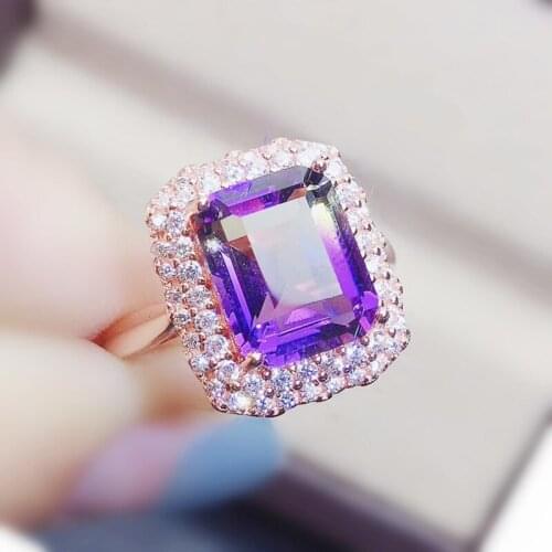 Ametrine ring Per jewelry 10*12mm 5.6ct colorful rectangle gemstone 925 sterling silver Fine jewelry J292212