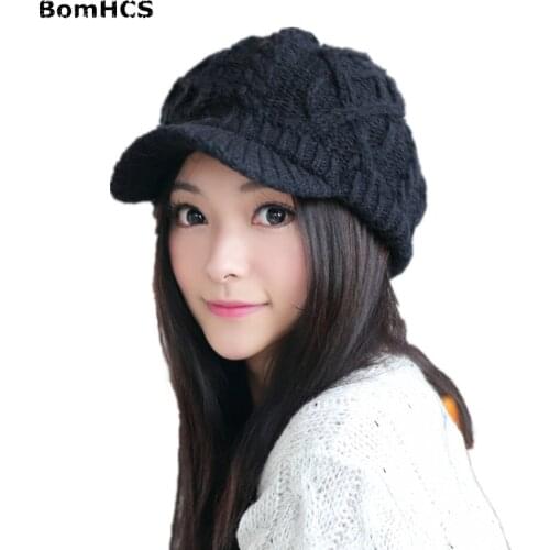 BomHCS Womens Beret Winter Thick Warm Pure Handmade Hat Caps
