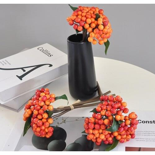 3/6Pcs Artificial Flower Berry Bouquet Real Touch 25CM Luxury Home Decorative Flowers Living Room Deco Flores Fake Plant