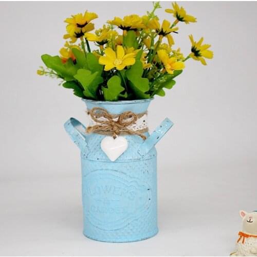 Rustic Cylindrical Flower Pots Watering Milk Jug Vase with Double Handle Coffee Pot Shaped Flower Pot Vintage Primitive