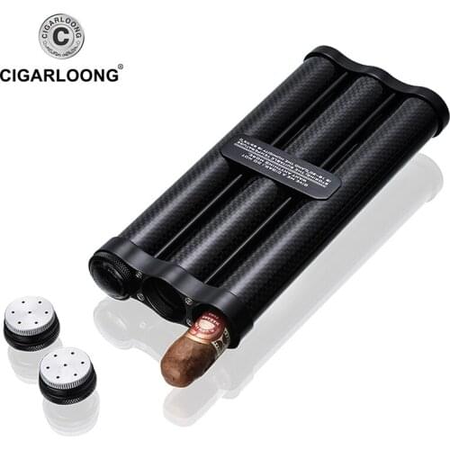 Travel Cigar Moisturizing Tube Carbon Fiber With Humidifier Hydrating Holder Case for 3 cigars CG-0001