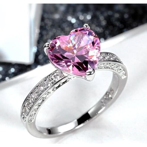 Huitan Romantic Pink Heart Rings Women Brilliant Cubic Zirconia Bridal Wedding Party Rings Simple Stylish Female Accessories Hot