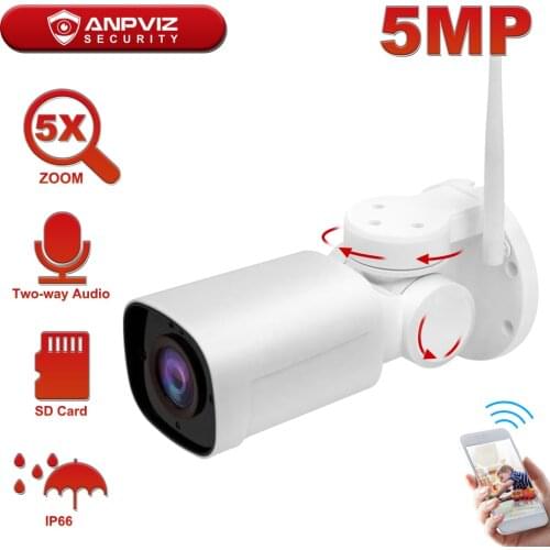 Anpviz 5MP WIFI IP PTZ Camera Bullet 5X Zoom Outdoor Wirelese Security Camera Two-Way Audio Built-in Mic/ Speaker 50m Onvif