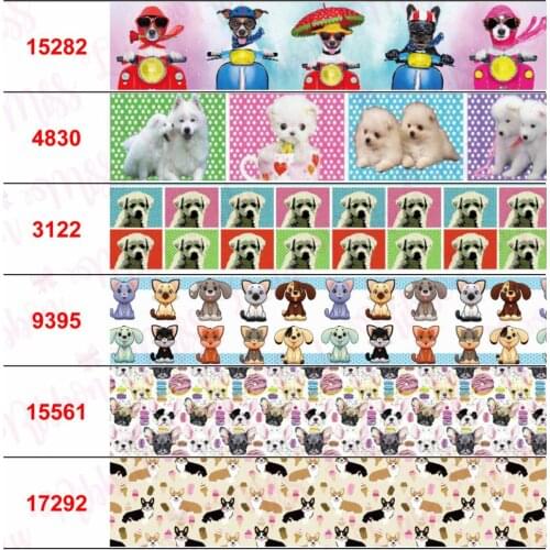 16mm-75mm Dogs Paw Cartoon Animal Pets Printed Grosgrain/Foe Ribbon English Words DIY Hair Bowknots 50yards/roll