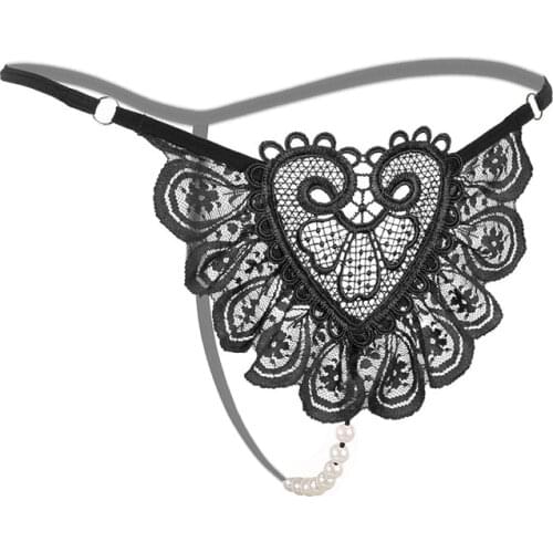 Lace Embroidery Ladies Sexy Panties Low Waist Ultra-thin Breathable Pearl Massage Thong Stretch T Pants wholesale Drop shipping