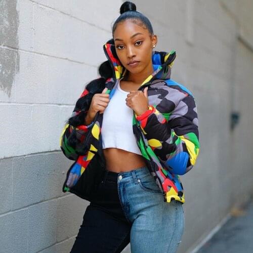 Unisex Puffer Jacket Winter Warm Long Sleeve Camouflage Padded Coat with Pockets