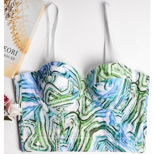 Summer French Camisole Original Design Corset Tube Top Slim Short Vitality Girl Simple Tank Tops Blue Ripple Print Bustier Bra