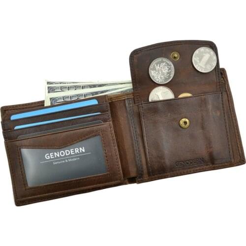 Cow Leather Men Wallets with Coin Pocket Vintage Male Purse Function Brown Genuine Leather Men Wallet with Card Holders