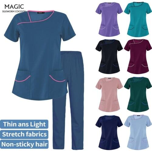 Pet Grooming Scrubs Set Women Short Sleeved Classic V-neck Top and Pants Nursing Uniform Doctor Clothing Doctor Surgery Workwear