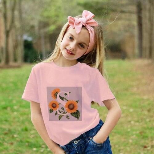 Fashion New Girls Clothes Boys T Shirts Unisex Baby Letters Sunflower Printing Kids T Shirt Harajuku Toddler Girl Tops Cartoon