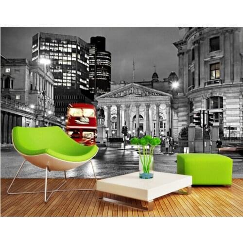 The latest 3D murals, black and white streets of European cities at night , living room TV sofa bedroom background wall paper