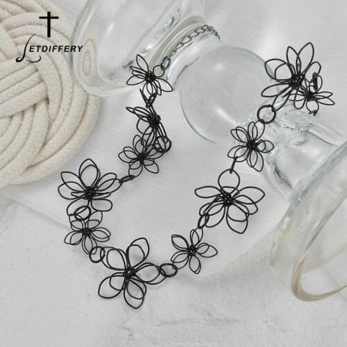 Letdiffery New Fashion Flower Necklace Short Choker Floral Black Jewelry For Women Clavicle Chain Jewelry Gifts