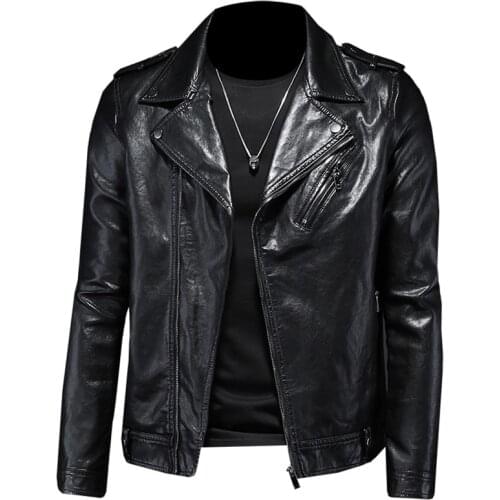 Fall 2021 new lapel mens biker jacket punk/high-end leather jacket waterproof and handsome plus size Pu coat men clothing