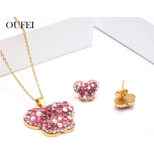 OUFEI Butterfly Necklace Earrings Set Charms Stainless Steel Jewelry Sets Fashion Jewellery Accessories Free Shipping