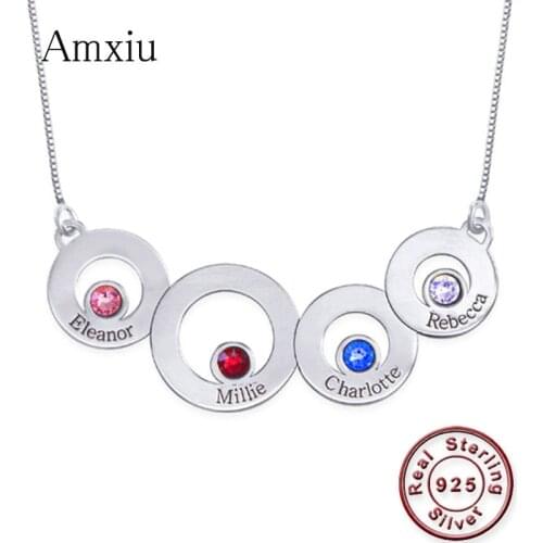 Amxiu Personalized Name Necklace Engrave 3-4 Names Necklace Cusotm 925 Sterling Silver Necklace For Family Members Jewelry Gifts