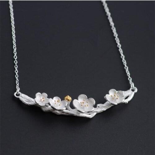 Silver Plated Necklace Female Simple Literary Cherry Flower Clavicle Chain Necklace Women Creative Flower Choker Jewelry