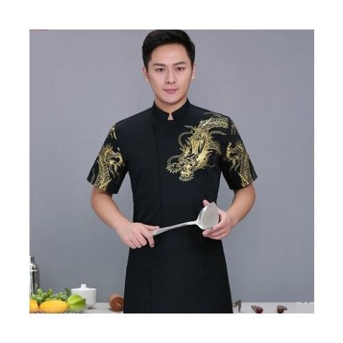 Printing Dragon Pattern Chef Uniform Cook Jacket Kitchen Barbershop Pub Buffet Bar Bakery Cake Food Service Hotel Work Overalls