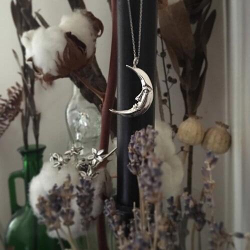 Moon Face Silver Plated Pendant, Vintage Style Moon, Art Deco Inspired, Crescent Moon Jewelry, Moon Jewelry Gift