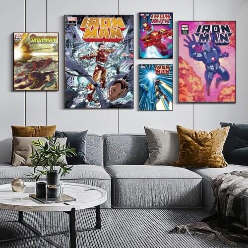 Marvel Anime Iron Man Posters Classic Movie Avengers Superhero Canvas Painting and Prints Wall Art Picture Kid Living Room Decor