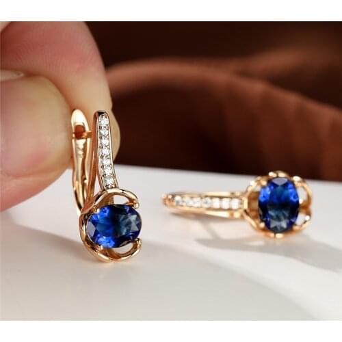 Multicolor Crystal Hoop Earrings Small Oval Stone Blue Zircon Earrings Rose Gold Engagement Earrings For Women Geometric Jewelry