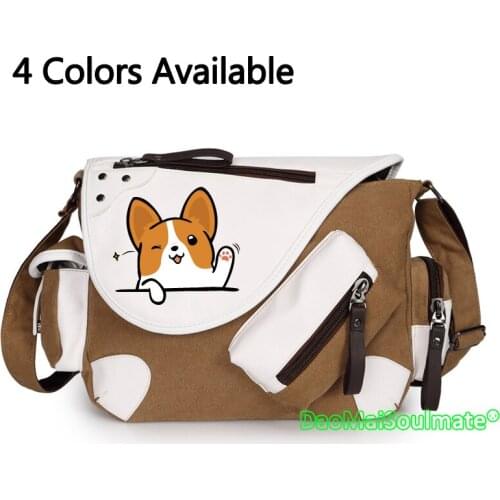 Cute Dog Rucksack Students Shoulder Bag Student Cartoon Animals Corgi Dogs Canvas Messenger Bag Laptop School Bags Crossbody