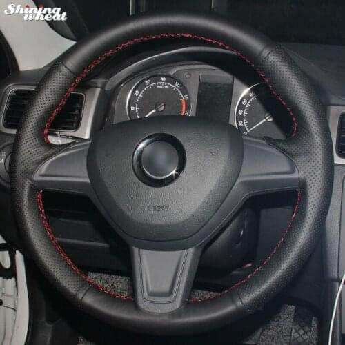 BANNIS Hand-stitched Black Leather Steering Wheel Cover for Skoda Yeti 2014 2015 2016