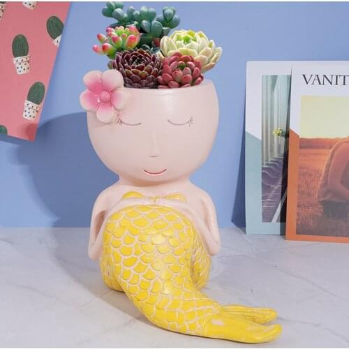 Succulent Planter Mermaid Plant Pot Container Holder Garden Potting Ornament
