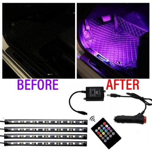 Wooeight LED Car Foot Light Ambient Lamp With USB Wireless Remote Music Control Multiple Modes Automotive Interior Decoration