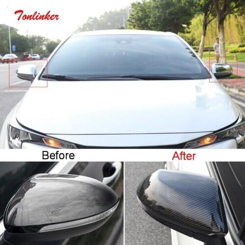 Tonlinker Exterior Car Rearview Mirror Cover Case Sticker for Toyota Corolla 2019-20 Car Styling 2 PCS ABS Chrome Cover Sticker