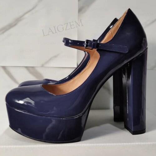 SEIIHEM Women Platform Pumps Mary Janes Thick High Heels Sandals Round Toe Shiny Unisex Shoes Woman Plus Size 40 42 47 50 52