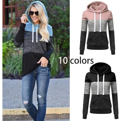 Color Block Hoodie Contrast Color Drawstring Hoodie Poleron Mujer 2021 Patchwork Clothes Raglan Sleeve Sweatshirt Hoodie Women