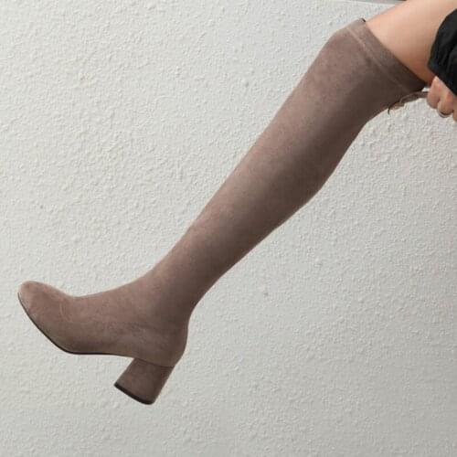 2021 New Flock Leather Women Over The Knee Boots Sexy High Heels Autumn Woman Shoes Winter Women Boots Size 34-43