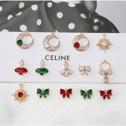 4pcs Korean Design Gold-clad 18k zirconium Earrings for women bowknot moon star pendant diy jewelry necklace bracelet material