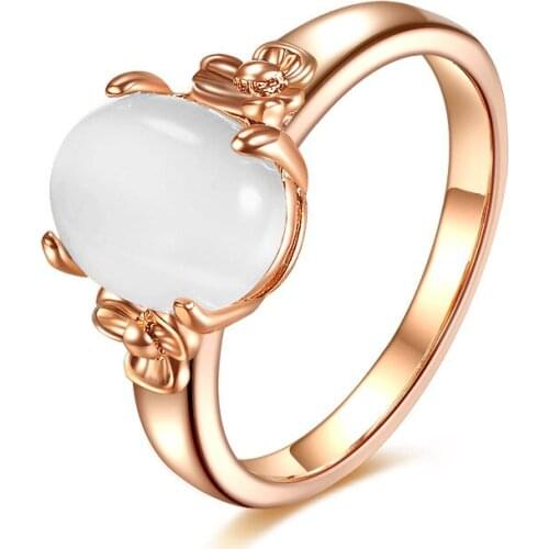 TRACYSWING Real Opal Ring Rose gold Color Micro Inlays Simple Rings for Women Anti Allergies anillos mujer 90407