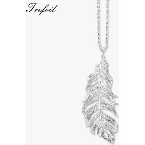 Link Chain Necklace White Feather, Fashion 925 Sterling Silver Jewelry Trendy Collares Gift For Women Girls 2018 New