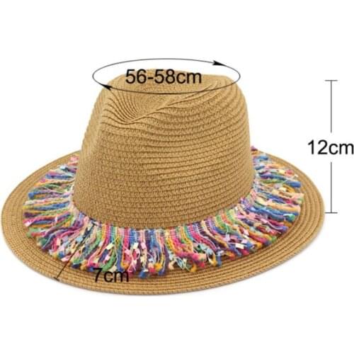 100pcs/lot new fashion unisex colorful tassel straw panama hat for beach/straw trilby sun hat