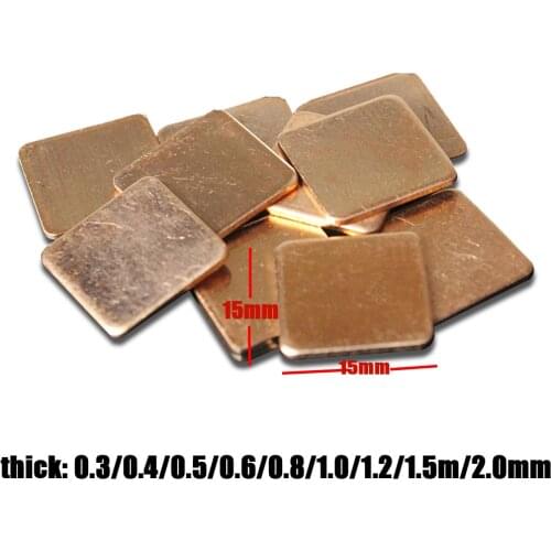 15*15mm Thermal Pad Barrier Pure Copper Heatsink Shim for Laptop Plate 0.3mm-2.0mm Computer Graphics Card Heat Sink Cooling Pad