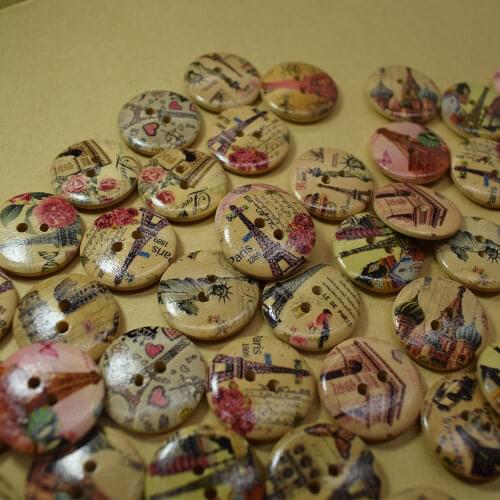 20PCS Random Mixed Wooden Buttons Round 2 Holes Products for Crafts Scrapbooking Sewing Accessories 20MM Sewing Accessories